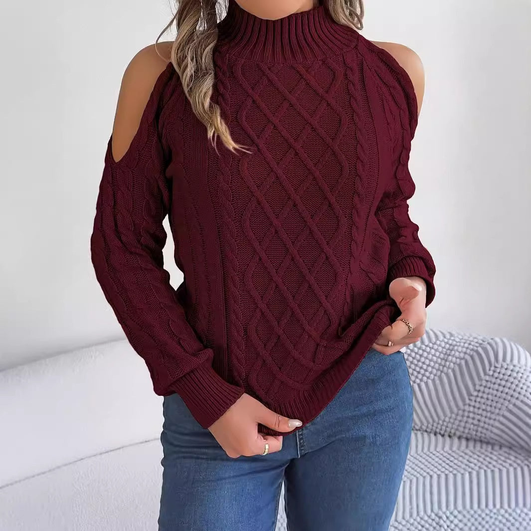 Casual Twist Strapless Half-high Collar Long Sleeves Sweaters Women's Clothing