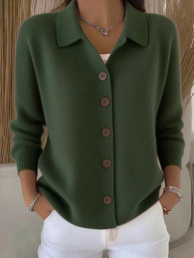 Button-knitted Lapel Sweater Cardigan Coat For Women