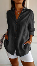 Lapel Long Sleeve Shirt Women's Single-breasted Pleated Shirt Tops Clothing